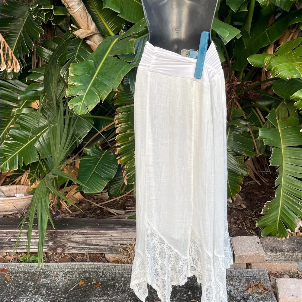 lace trim, knit waistband, maxi skirt - Picture 3 of 6